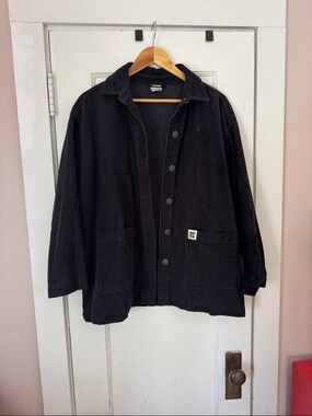Lucy and Yak Black Corduroy 100% Organic Cotton Button-Up Chore Coat